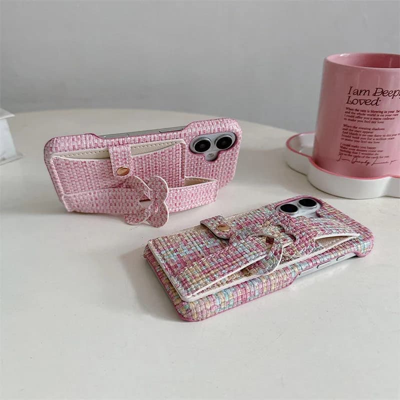 Lovely Colorful Woven Texture Wrist Strap Chain Phone Strap Mobile Phone Case for iPhone