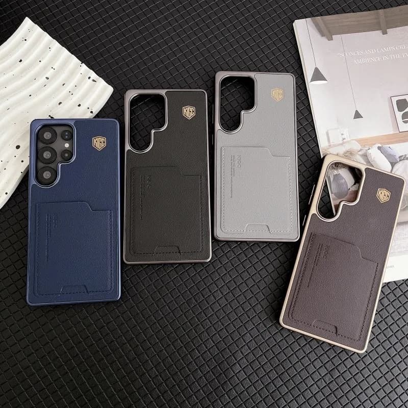Premium Business PU Leather Wallet Cell Phone Case close-up