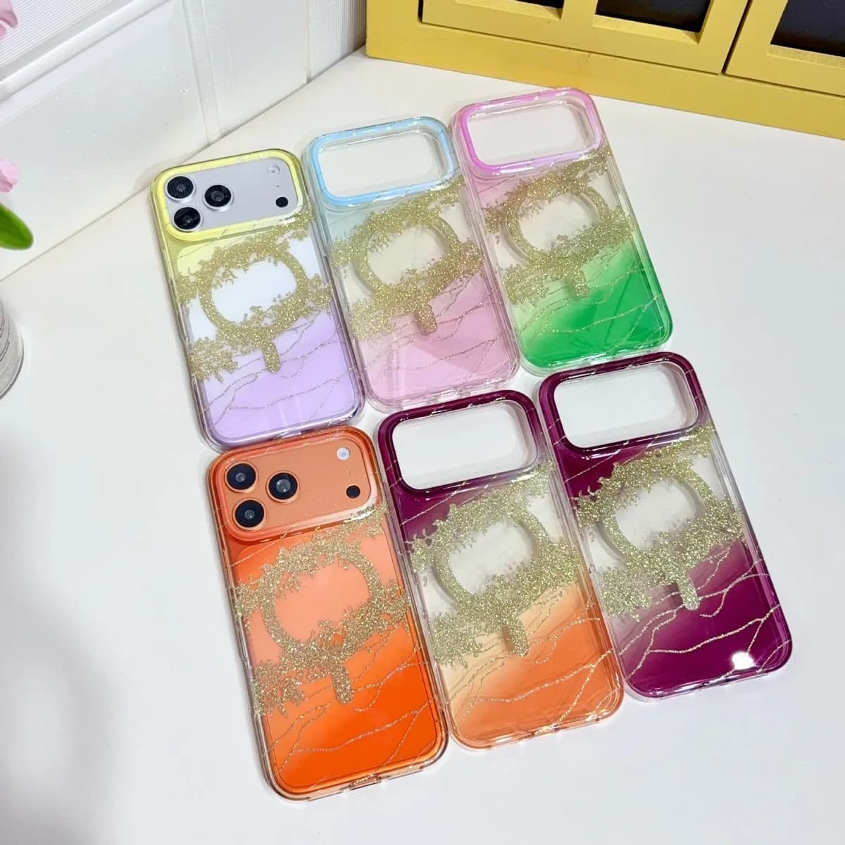 Luxury Gradient Gilded Platinum Glitter Magnetic Wireless Charging PC Cover