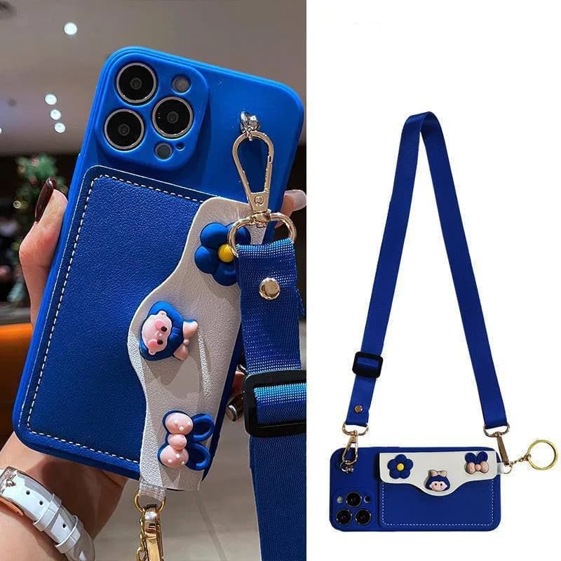 Fashion Flower Girls Leather Wallet Bag Phone case Cross Body Back Cover close-up