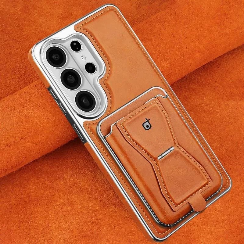 Business Electroplate Luxury Magnetic PU Leather Wallet Phone Case With Card Holder Stand