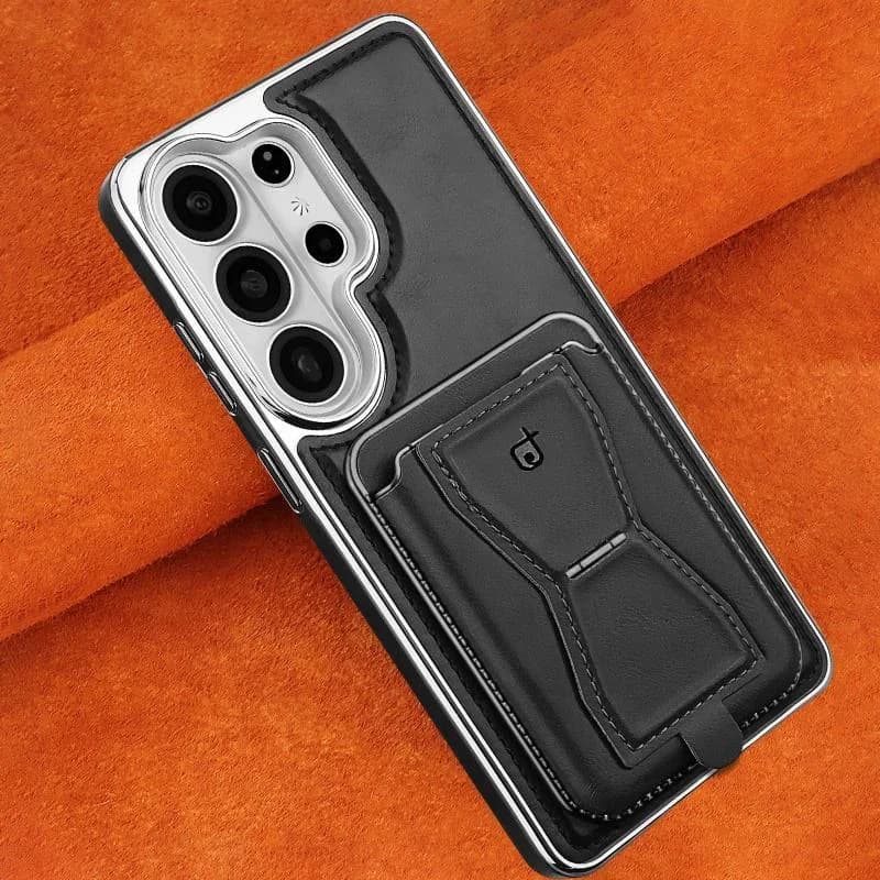 Business Electroplate Luxury Magnetic PU Leather Wallet Phone Case With Card Holder Stand