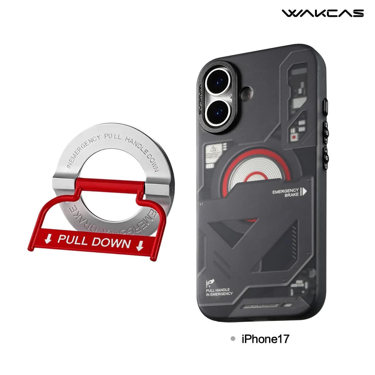 Wakcas Black Emergency Panel iPhone Case - Sleek Matte Magnetic Protective Cover