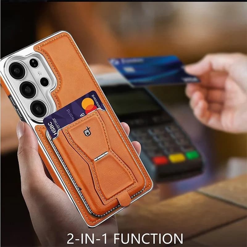 Business Electroplate Luxury Magnetic PU Leather Wallet Phone Case With Card Holder Stand