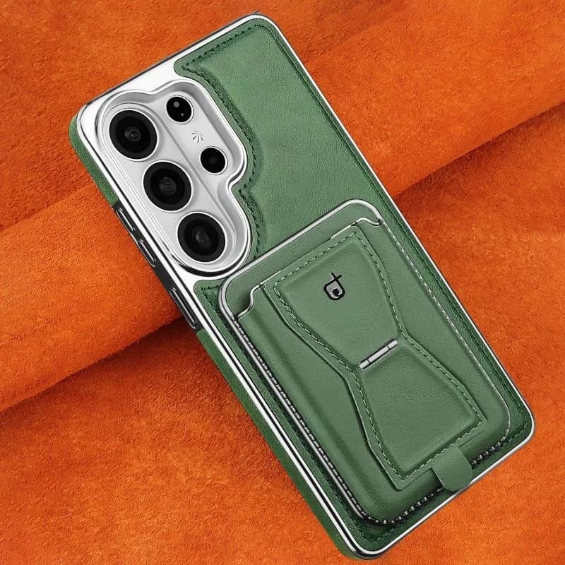 Business Electroplate Luxury Magnetic PU Leather Wallet Phone Case With Card Holder Stand