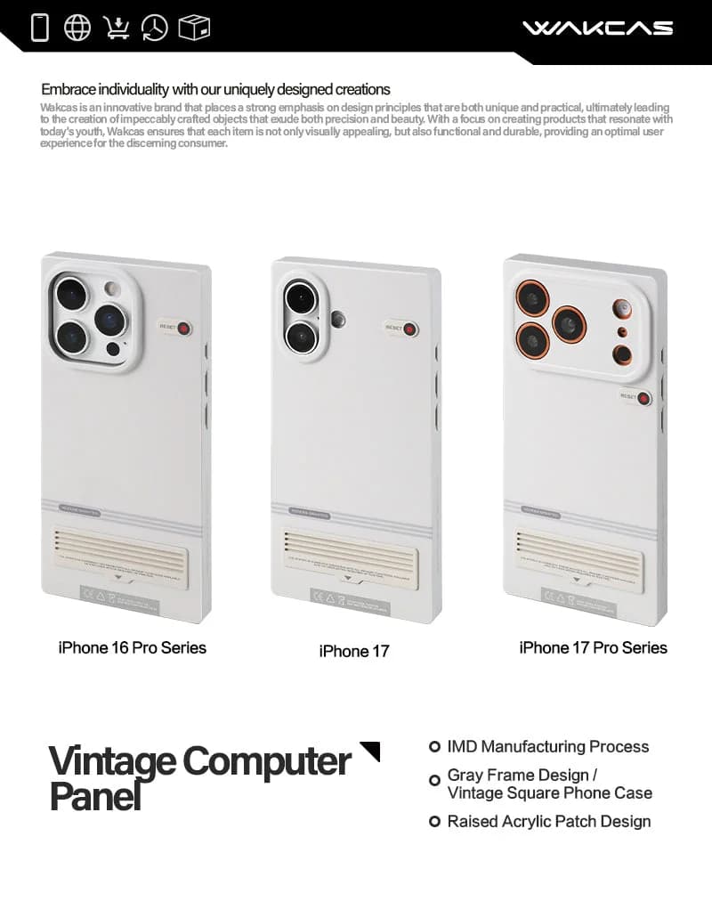 WAKCAS Gray Square Retro Terminal MagSafe iPhone Case