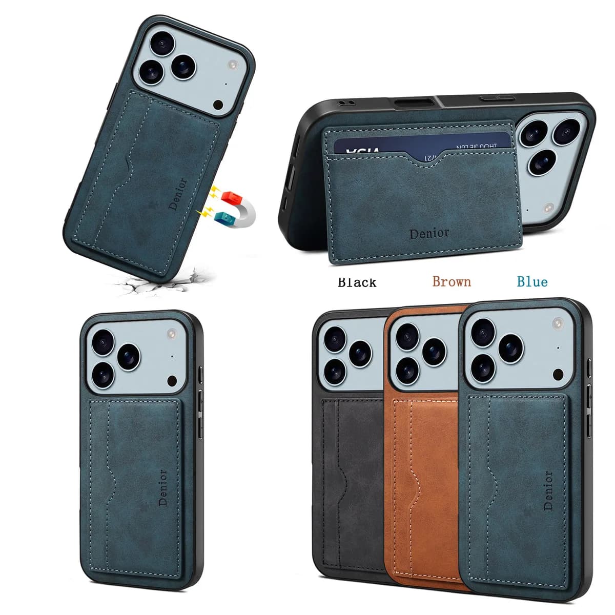 Phone Case Faux Leather Card Slot Wallet Stand Support Picture Frame for iPhone