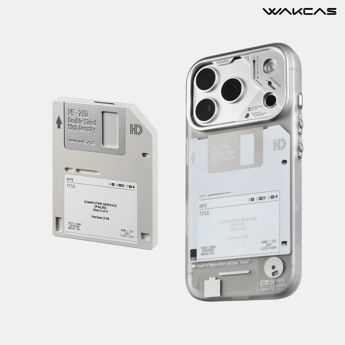WAKCAS Retro Geek Floppy Disk MagSafe iPhone Case | Silver Metal Lens Guard with Circuit Details