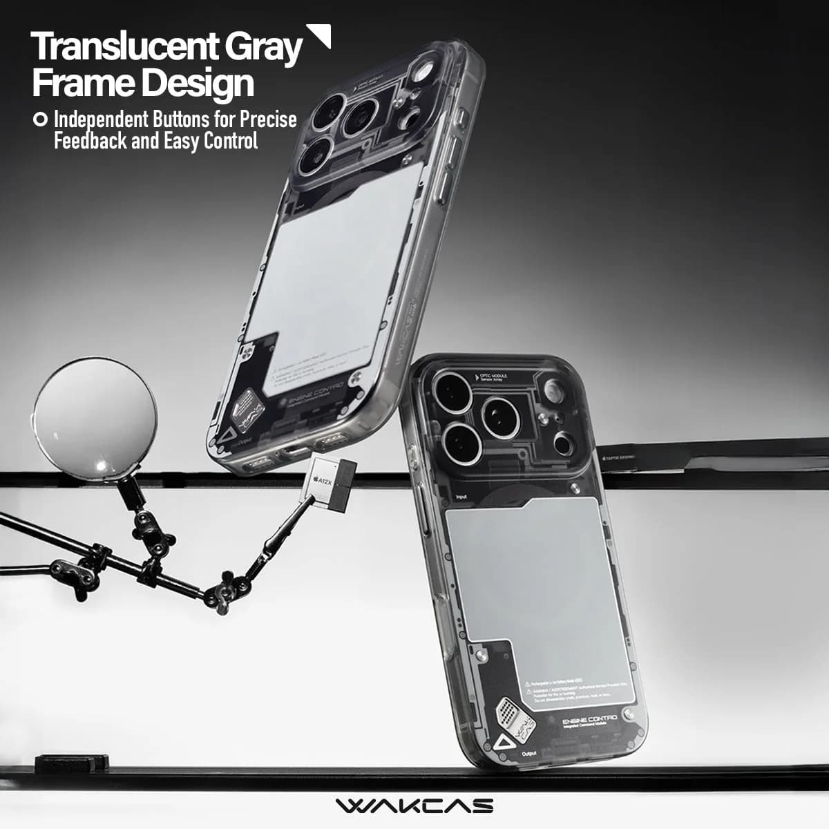 WAKCAS Black See-Through Matte MagSafe iPhone Case