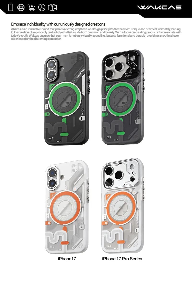 Wakcas Color-block Mechanical iPhone Case - Trendy Matte Magnetic Original Design Couple Edition