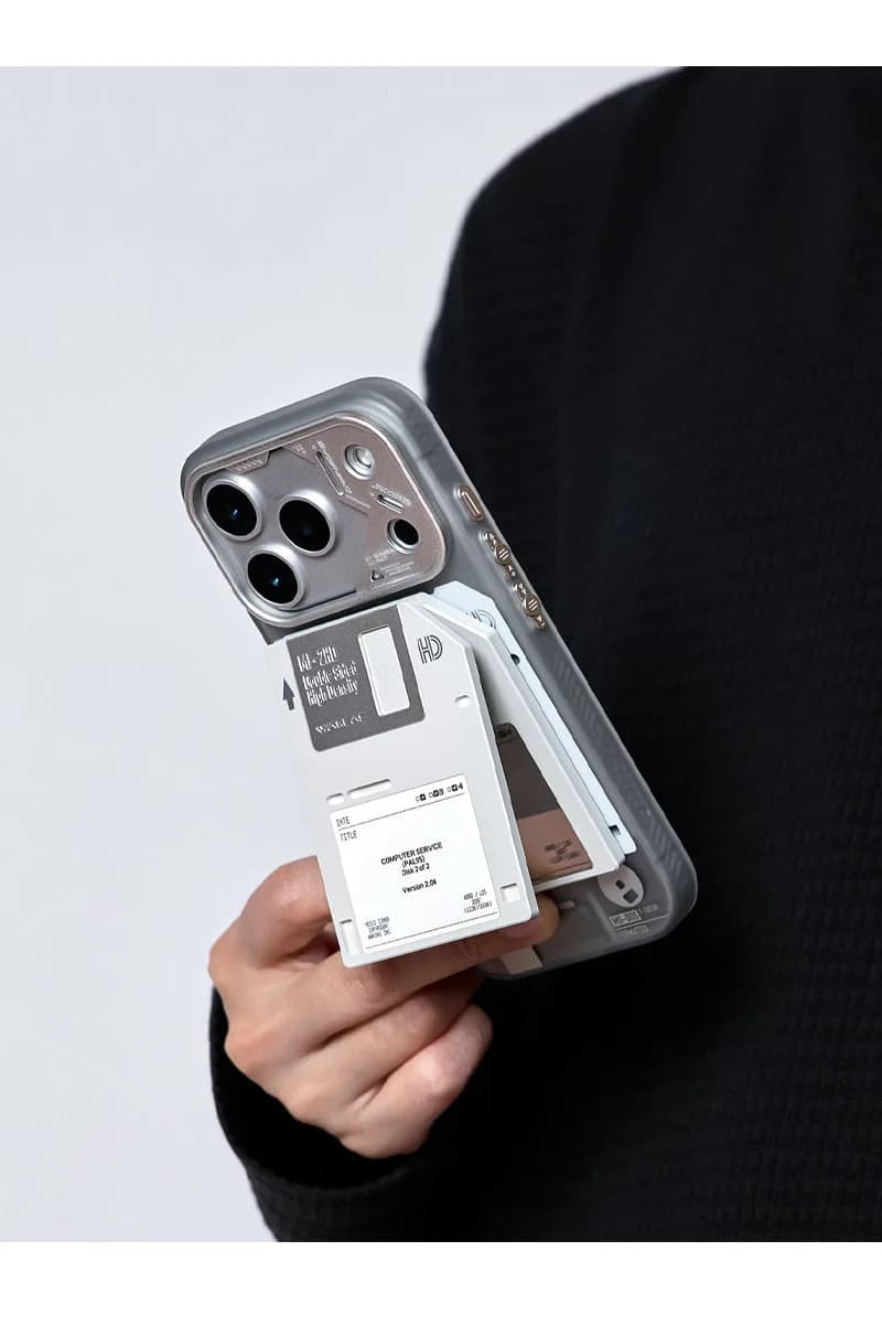 WAKCAS Retro Geek Floppy Disk MagSafe iPhone Case | Silver Metal Lens Guard with Circuit Details