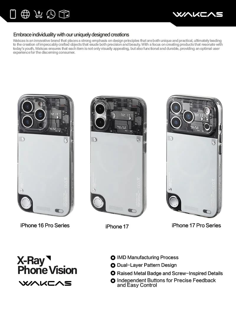 WAKCAS Gloss Black See-Through MagSafe iPhone Case