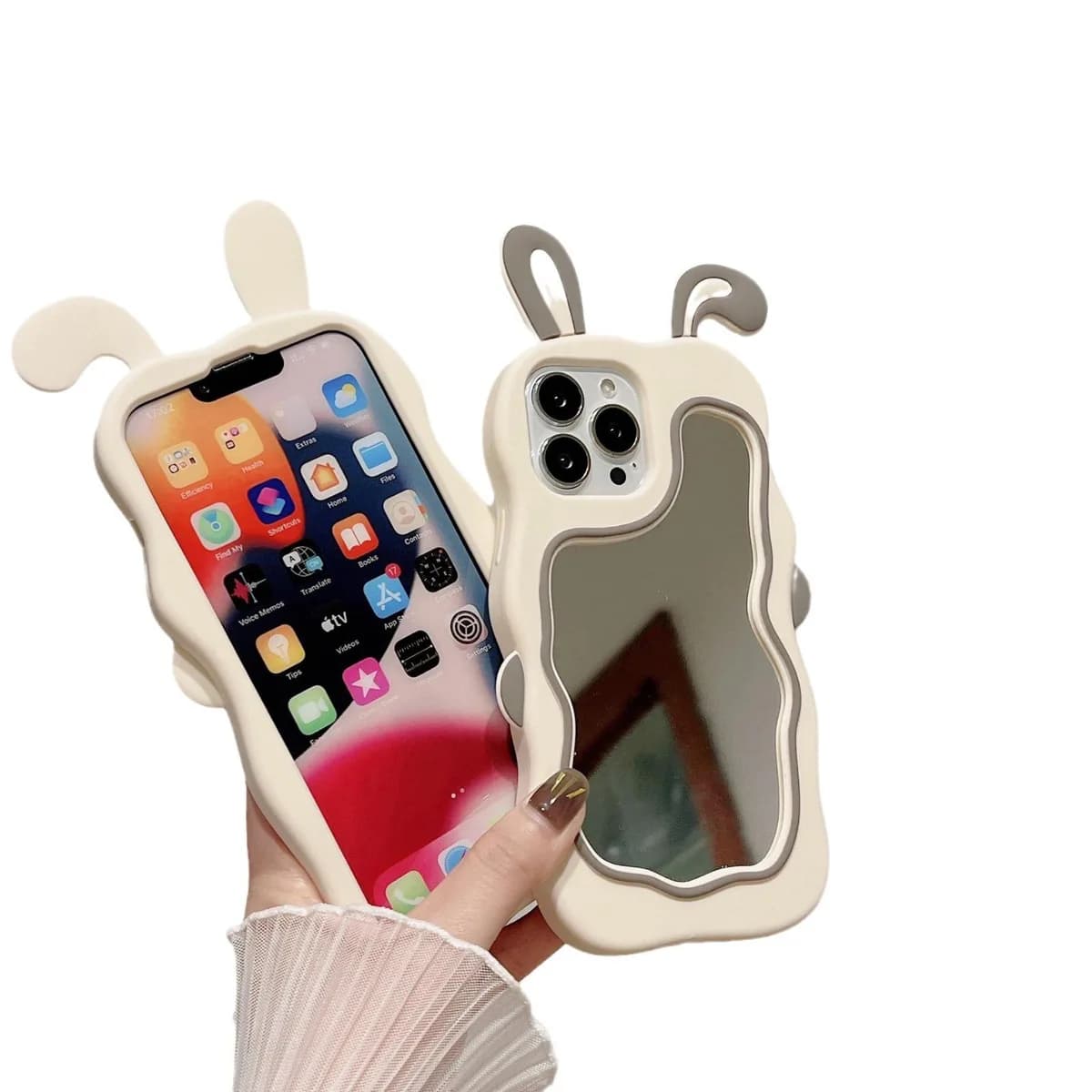 Premium Cute Rabbit Phone Case with Mirror for iPhone