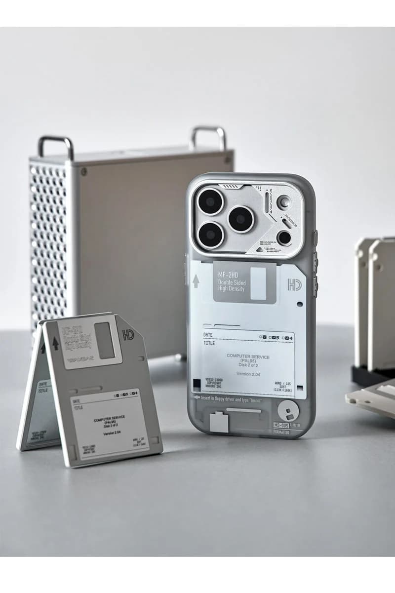 WAKCAS Retro Geek Floppy Disk MagSafe iPhone Case | Silver Metal Lens Guard with Circuit Details