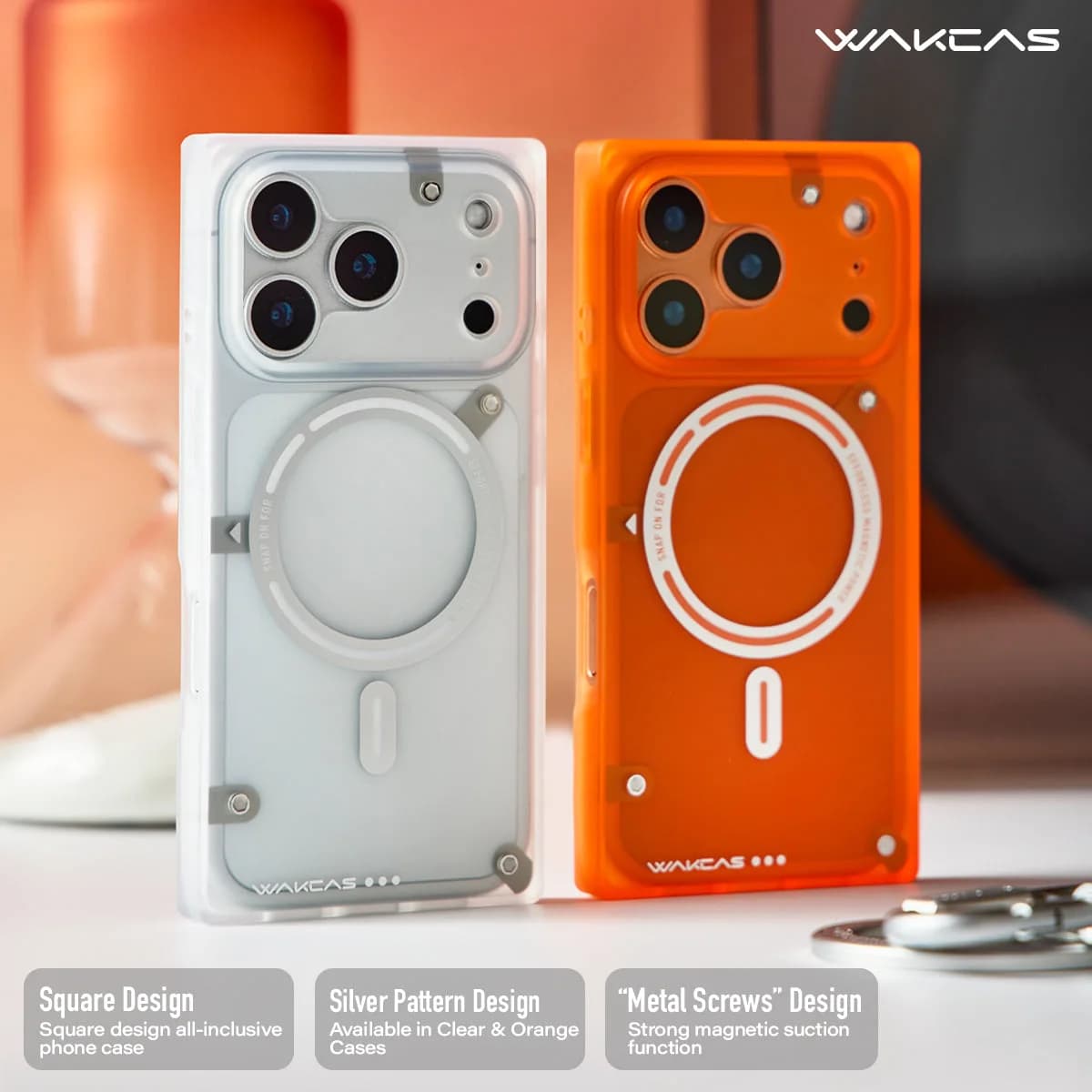 WAKCAS Matte Semi-Transparent Magnetic Square Case for iPhone 17 Series | MagSafe