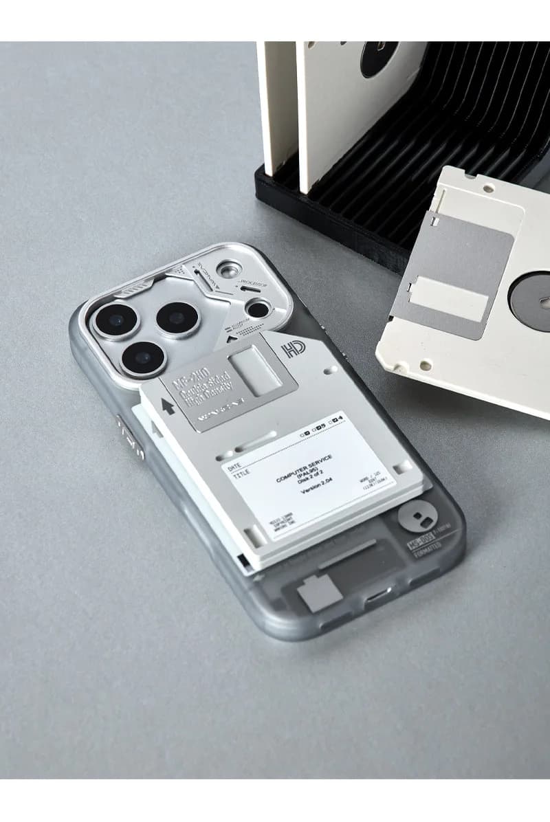 WAKCAS Retro Geek Floppy Disk MagSafe iPhone Case | Silver Metal Lens Guard with Circuit Details