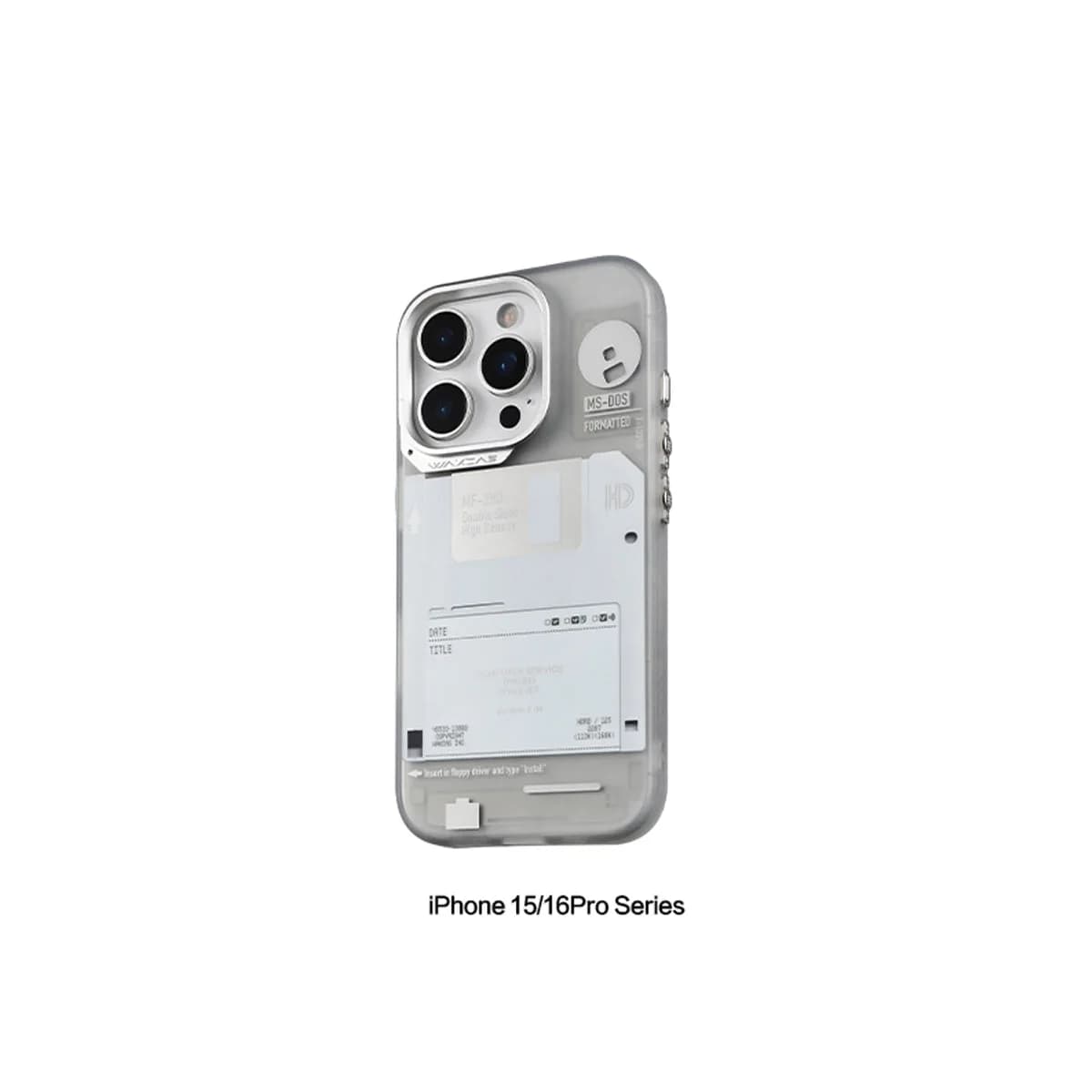 WAKCAS Retro Geek Floppy Disk MagSafe iPhone Case | Silver Metal Lens Guard with Circuit Details