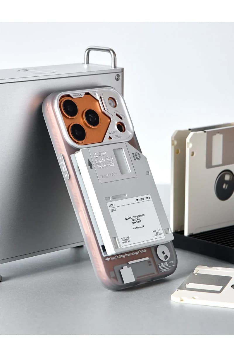 WAKCAS Retro Geek Floppy Disk MagSafe iPhone Case | Silver Metal Lens Guard with Circuit Details