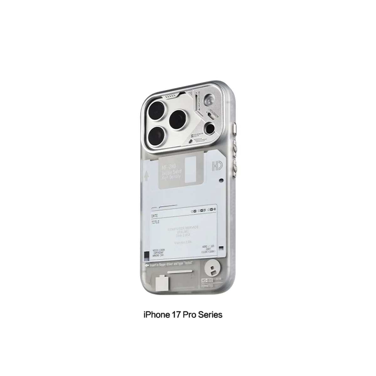 WAKCAS Retro Geek Floppy Disk MagSafe iPhone Case | Silver Metal Lens Guard with Circuit Details