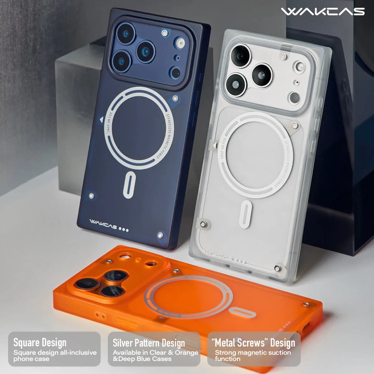 WAKCAS Matte Semi-Transparent Magnetic Square Case for iPhone 17 Series | MagSafe