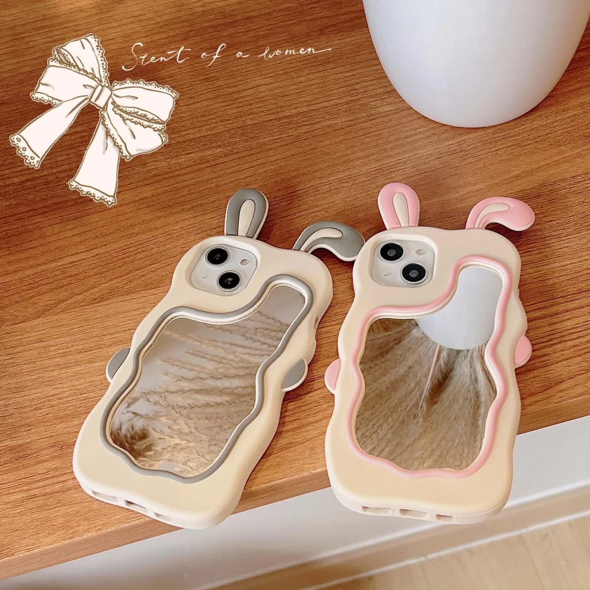 Premium Cute Rabbit Phone Case with Mirror for iPhone