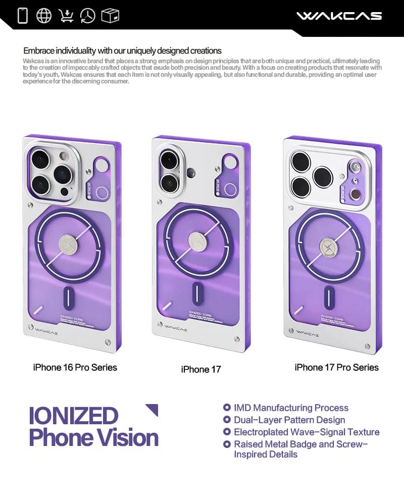 WAKCAS Square Purple Electroplated MagSafe iPhone Case