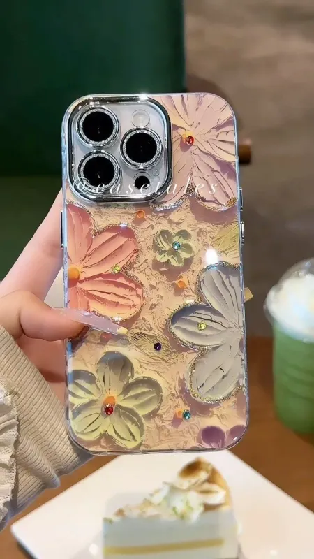 Retro Oil Painting Flower Case