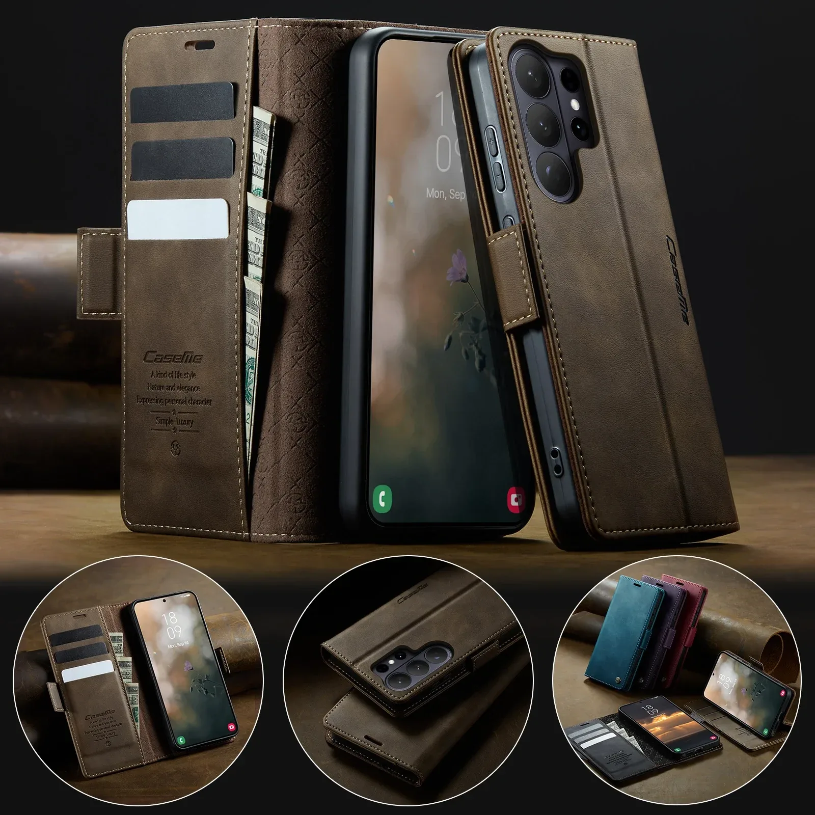 CaseMe Retro Magnetic Wallet Case — source product photo