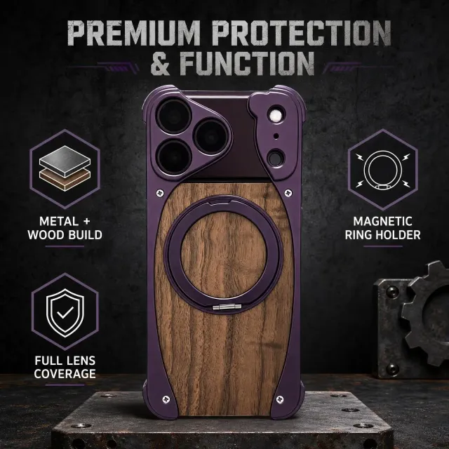 Walnut Grain Metal Frame Stand Case
