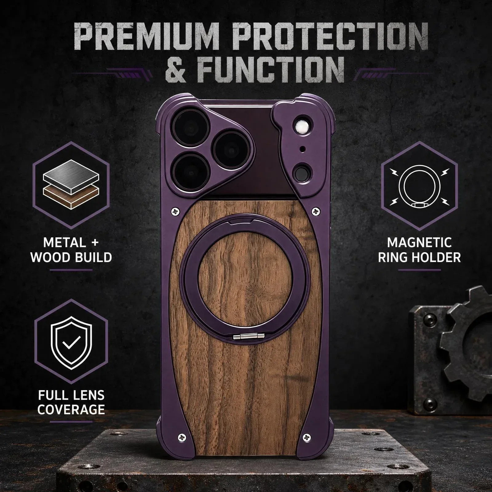 Walnut Grain Metal Frame Stand Case