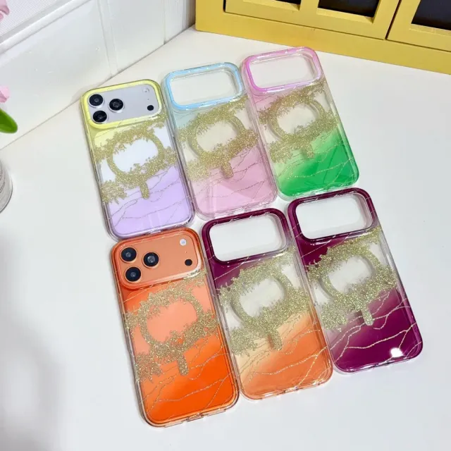Luxury Gradient Gilded Platinum Glitter Magnetic Wireless Charging PC Cover — product photo