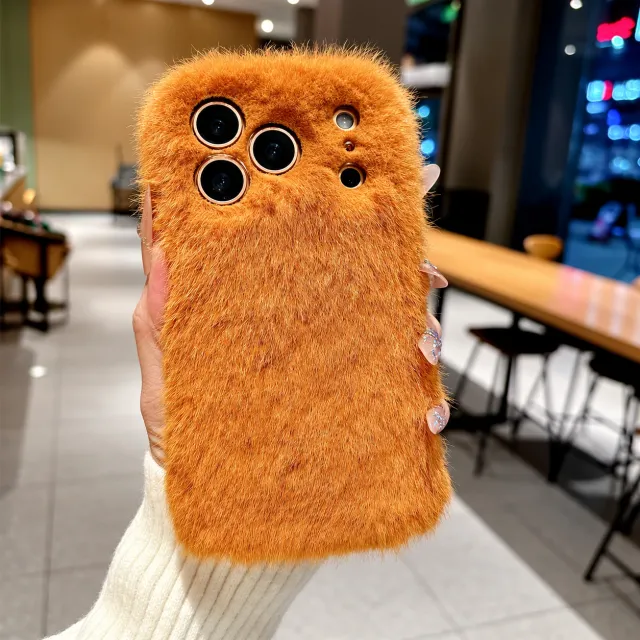 Fashion Autumn Winter Plush Warm Case Pure Color Ins Style Anti-drop Skin Feeling Phone Cover — AI-enhanced product photo