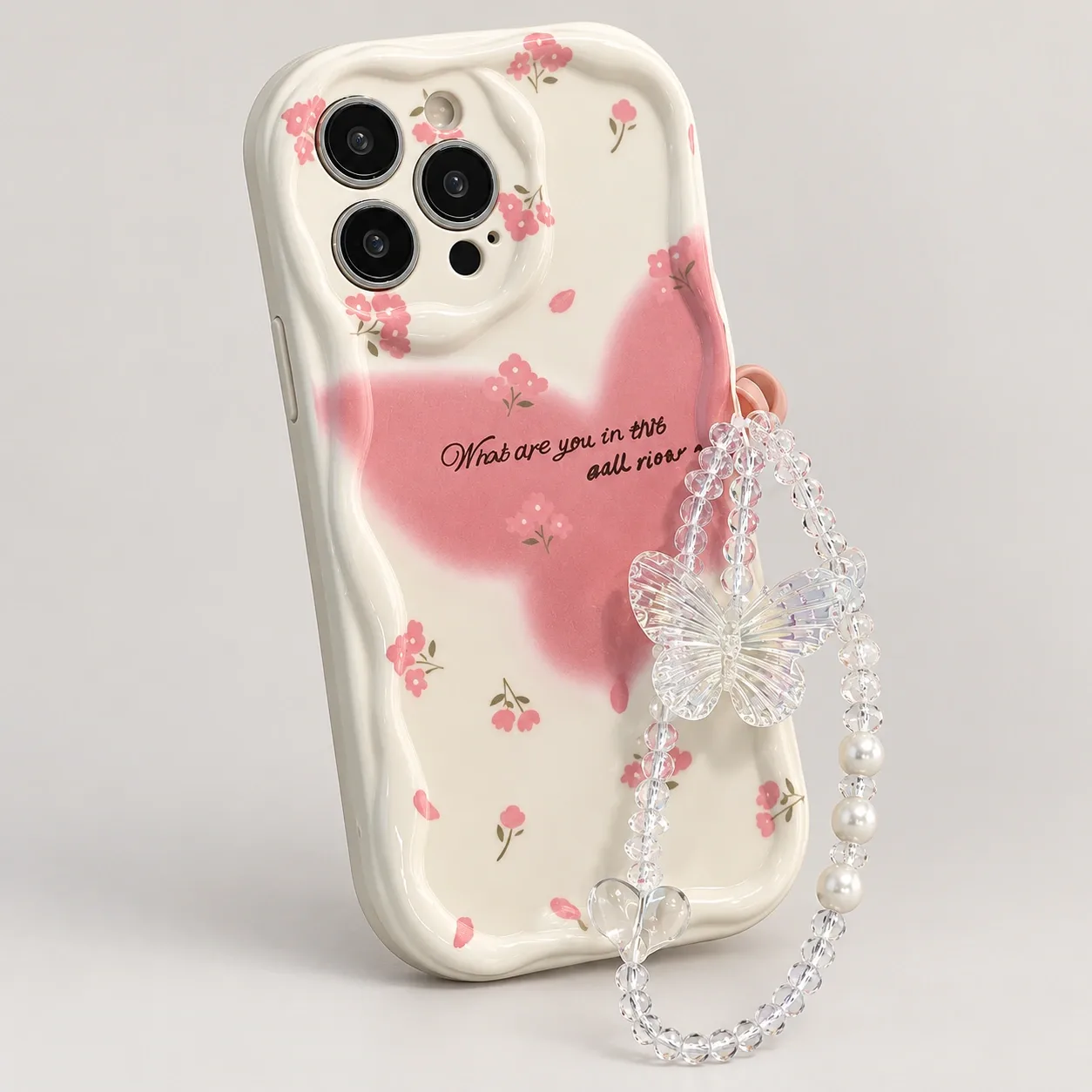 Pink Heart Floral Bracelet Case close-up