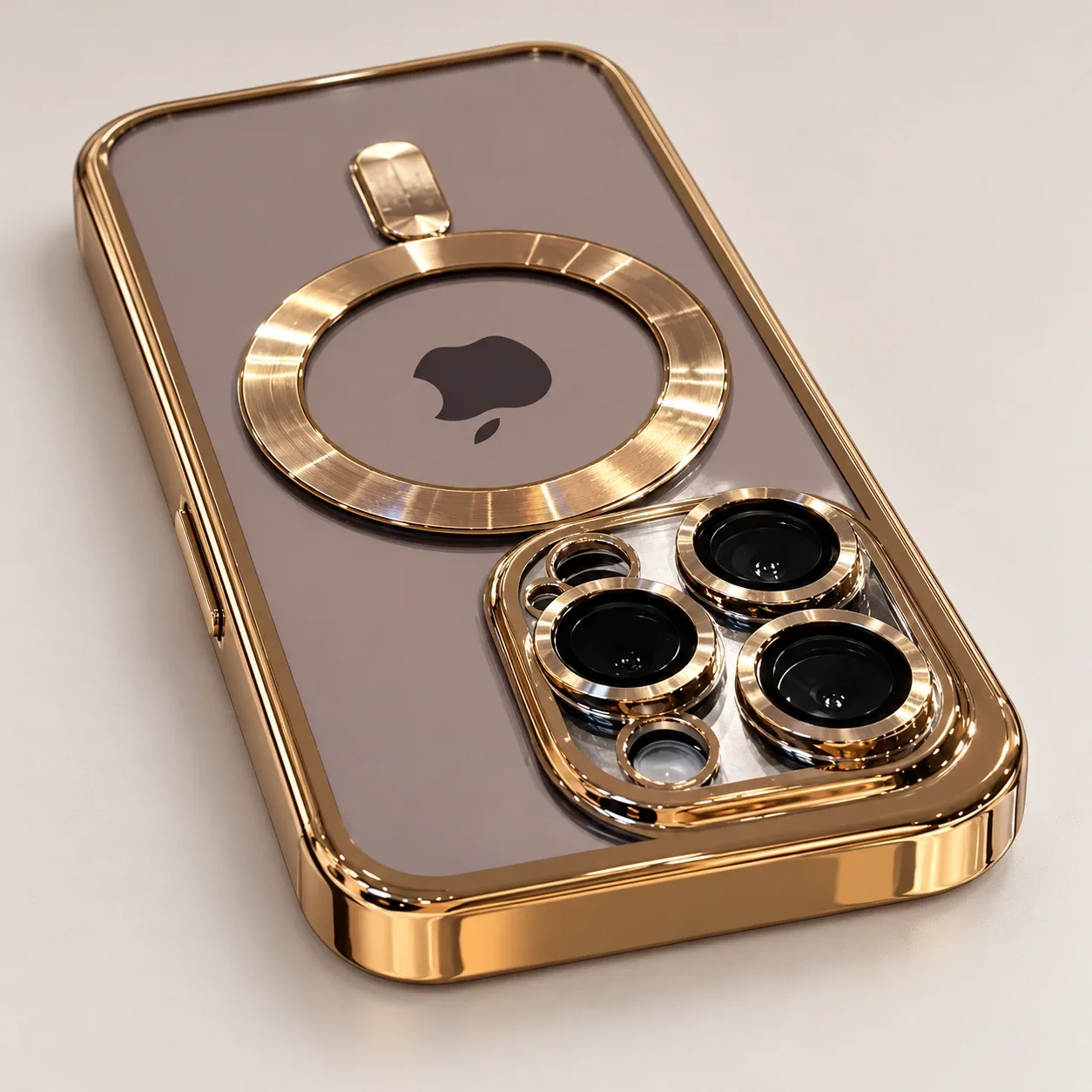 AI-generated alternate angle of Gold Trim Clear Magnetic Case